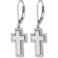 14K White Gold Diamond Fancy Cross Leverback Earrings - 0.003 Carats Total Diamond Weight by Monteluci Fine Jewelry