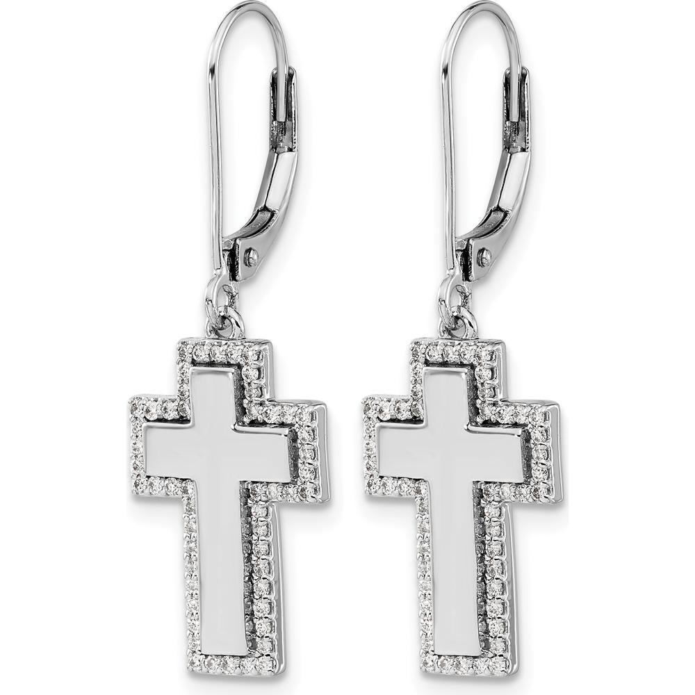 14K White Gold Diamond Fancy Cross Leverback Earrings - 0.003 Carats Total Diamond Weight by Monteluci Fine Jewelry