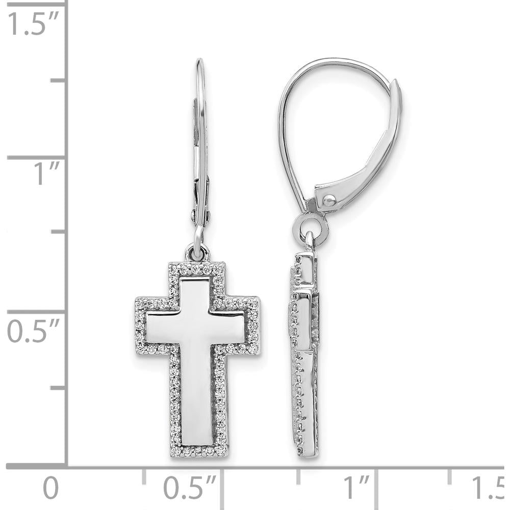 14K White Gold Diamond Fancy Cross Leverback Earrings - 0.003 Carats Total Diamond Weight by Monteluci Fine Jewelry