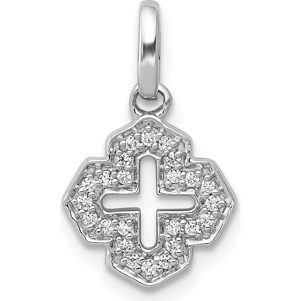 14K White Gold Diamond Fancy Cross Pendant with Round Diamonds - 0.10 Carat Total Diamond Weight by Monteluci Fine Jewelry