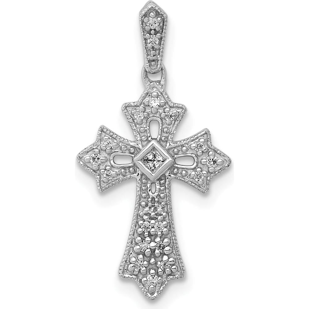 14K White Gold Diamond Fancy Cross Pendant with Square and Round Diamonds - 0.03 Carat Total Diamond Weight by Monteluci Fine Jewelry