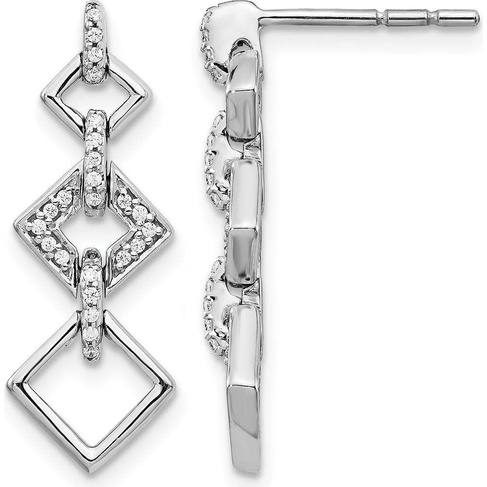 14K White Gold Diamond Fancy Dangle Earrings with 0.06 Carats Total Round Diamonds by Monteluci Fine Jewelry