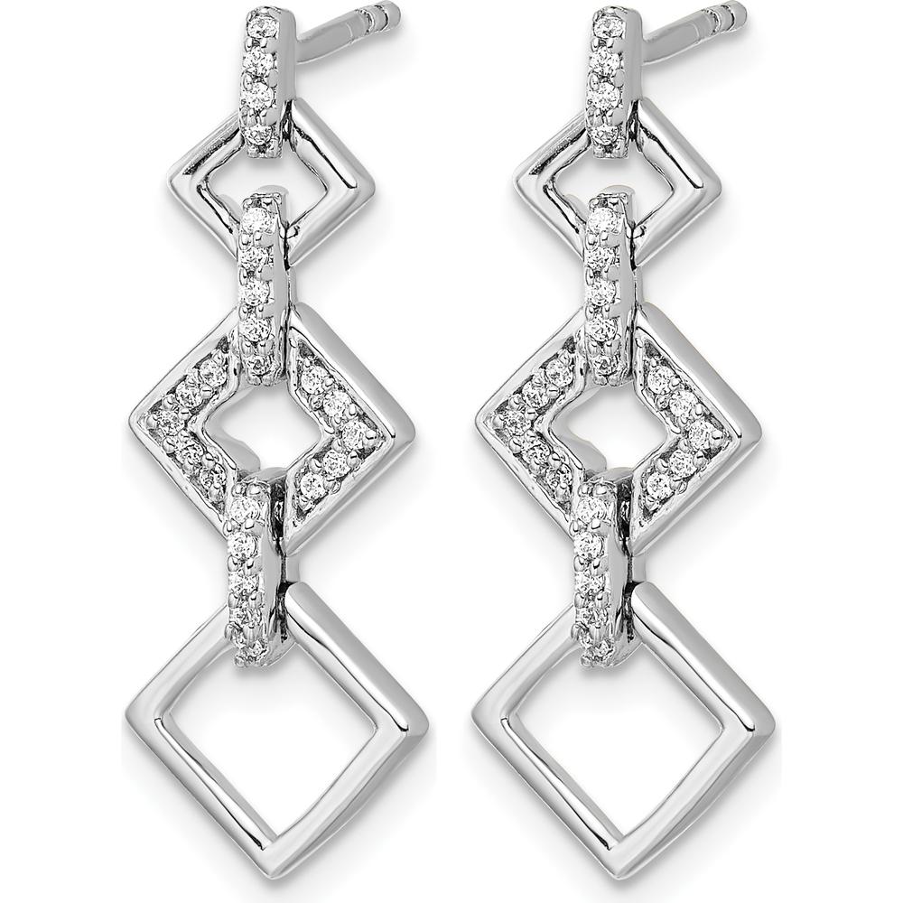 14K White Gold Diamond Fancy Dangle Earrings with 0.06 Carats Total Round Diamonds by Monteluci Fine Jewelry