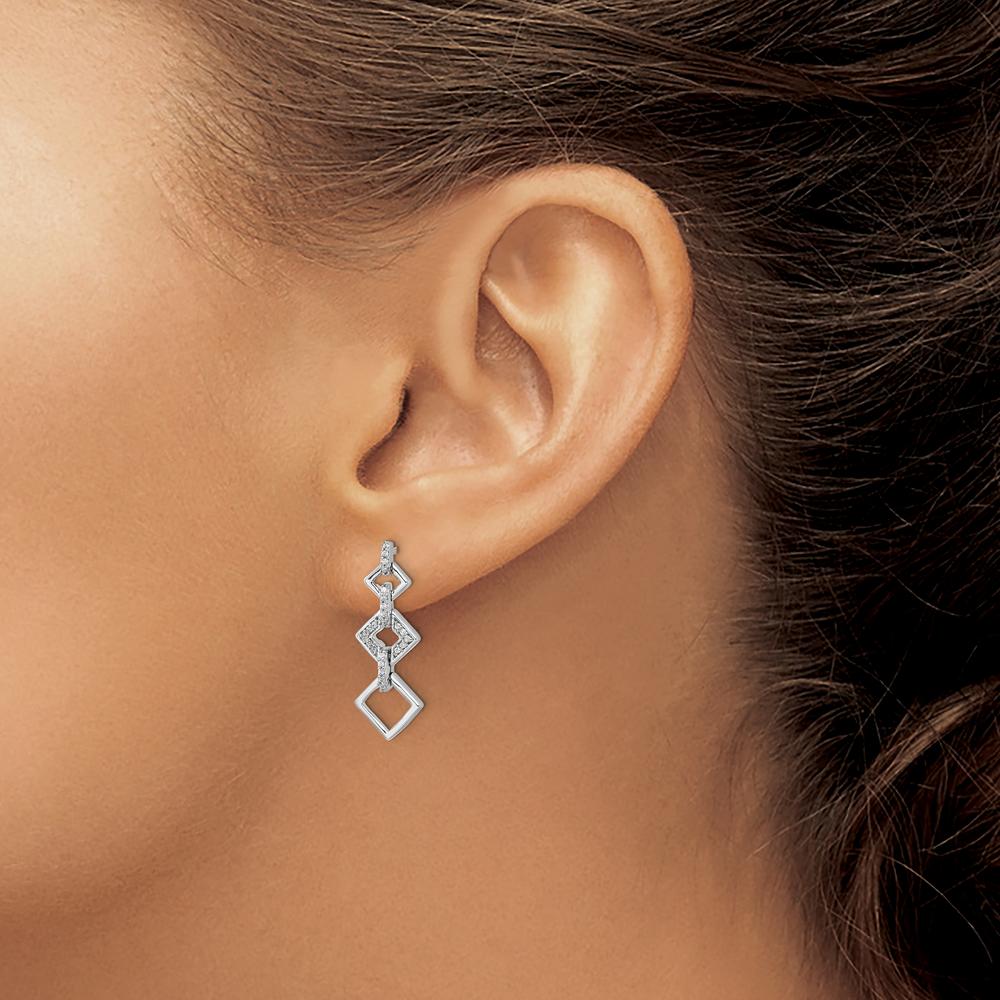 14K White Gold Diamond Fancy Dangle Earrings with 0.06 Carats Total Round Diamonds by Monteluci Fine Jewelry