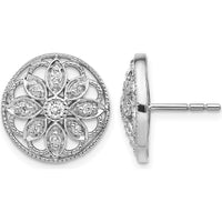 14K White Gold Diamond Fancy Floral Button Stud Earrings - 0.09 Carats Total Diamond Weight by Monteluci Fine Jewelry
