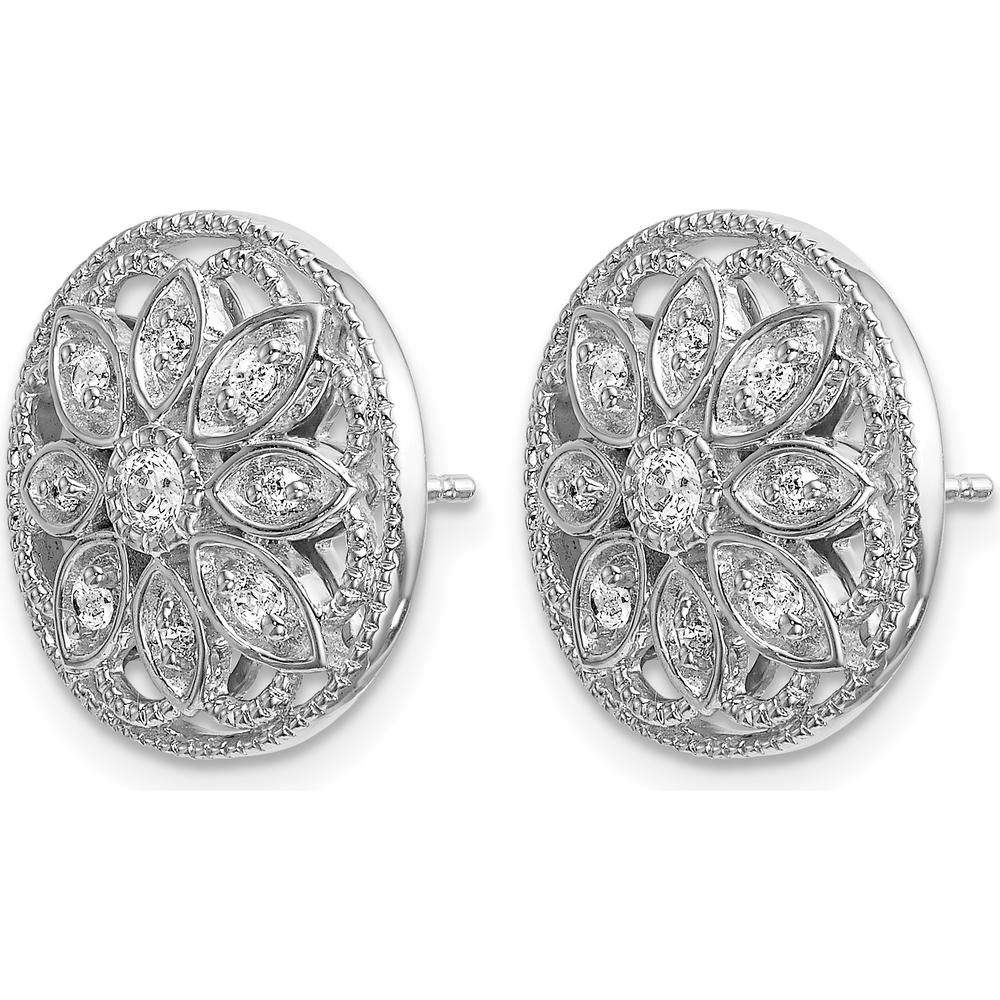 14K White Gold Diamond Fancy Floral Button Stud Earrings - 0.09 Carats Total Diamond Weight by Monteluci Fine Jewelry