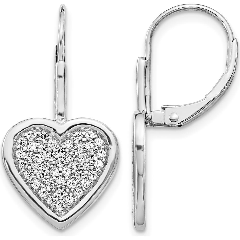 14K White Gold Diamond Fancy Heart Leverback Earrings - 0.021 Carats Total Diamond Weight by Monteluci Fine Jewelry
