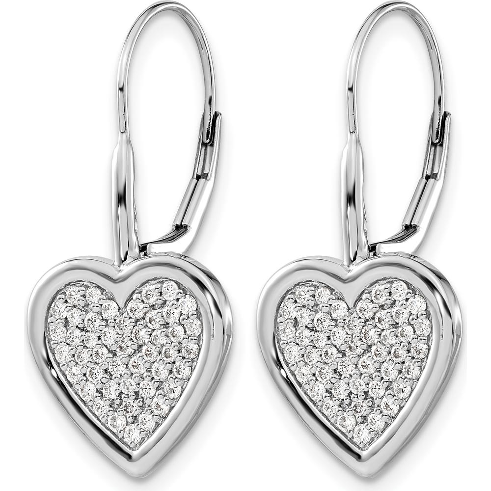 14K White Gold Diamond Fancy Heart Leverback Earrings - 0.021 Carats Total Diamond Weight by Monteluci Fine Jewelry