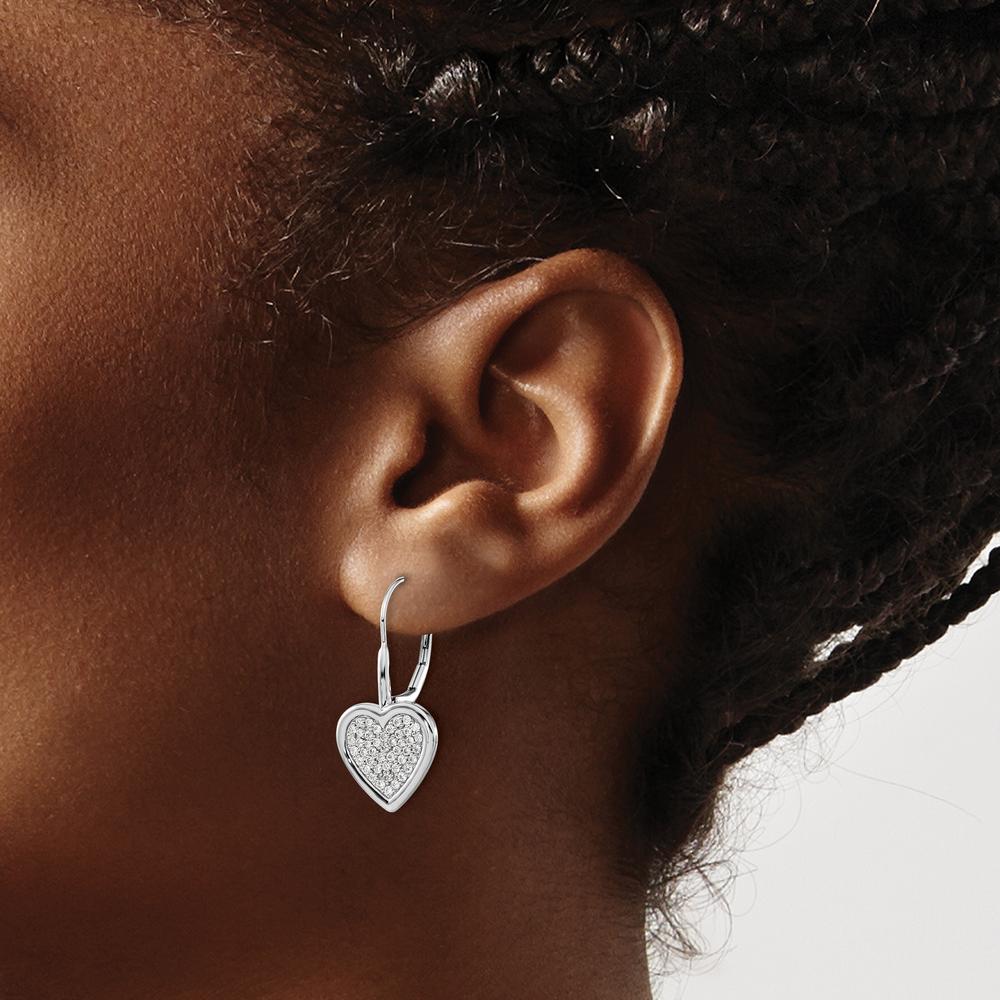 14K White Gold Diamond Fancy Heart Leverback Earrings - 0.021 Carats Total Diamond Weight by Monteluci Fine Jewelry
