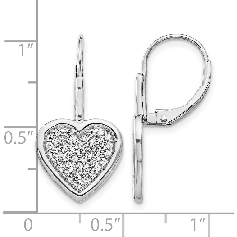14K White Gold Diamond Fancy Heart Leverback Earrings - 0.021 Carats Total Diamond Weight by Monteluci Fine Jewelry