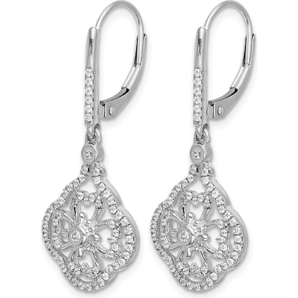 14K White Gold Diamond Fancy Leverback Drop Earrings - 0.073 Carats Total Diamond Weight by Monteluci Fine Jewelry