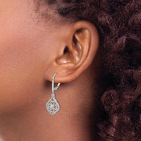 14K White Gold Diamond Fancy Leverback Drop Earrings - 0.073 Carats Total Diamond Weight by Monteluci Fine Jewelry