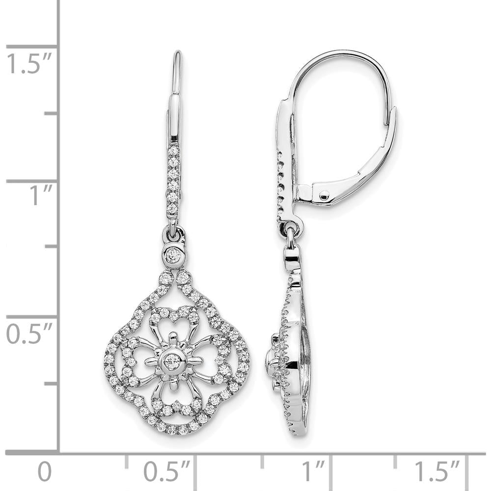 14K White Gold Diamond Fancy Leverback Drop Earrings - 0.073 Carats Total Diamond Weight by Monteluci Fine Jewelry