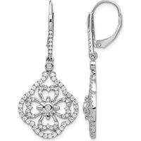 14K White Gold Diamond Fancy Leverback Drop Earrings - 0.14 Carats Total Diamond Weight by Monteluci Fine Jewelry
