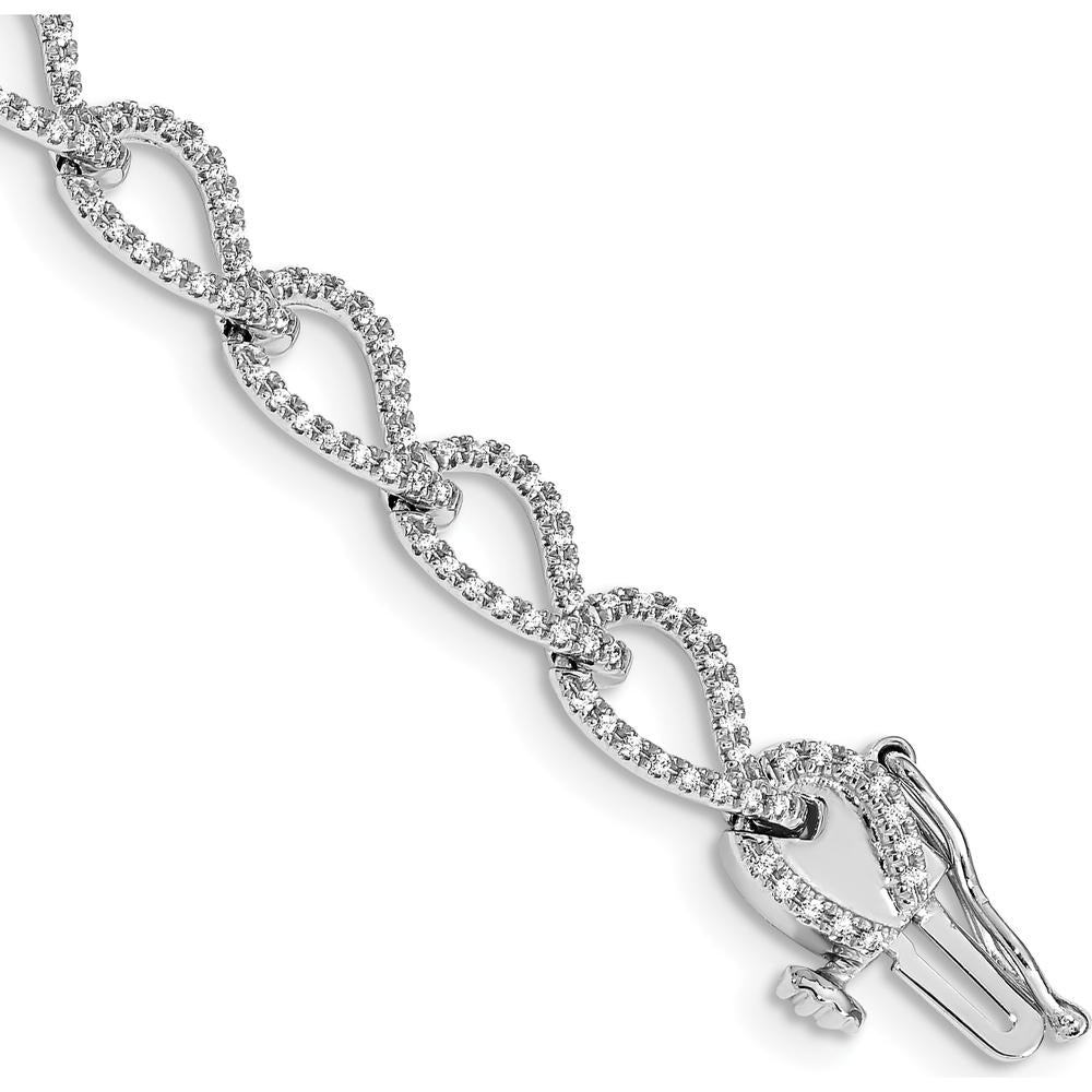 14K White Gold Diamond Fancy Link 7" Bracelet with 1.0 Carat Total Diamond Weight by Monteluci Fine Jewelry