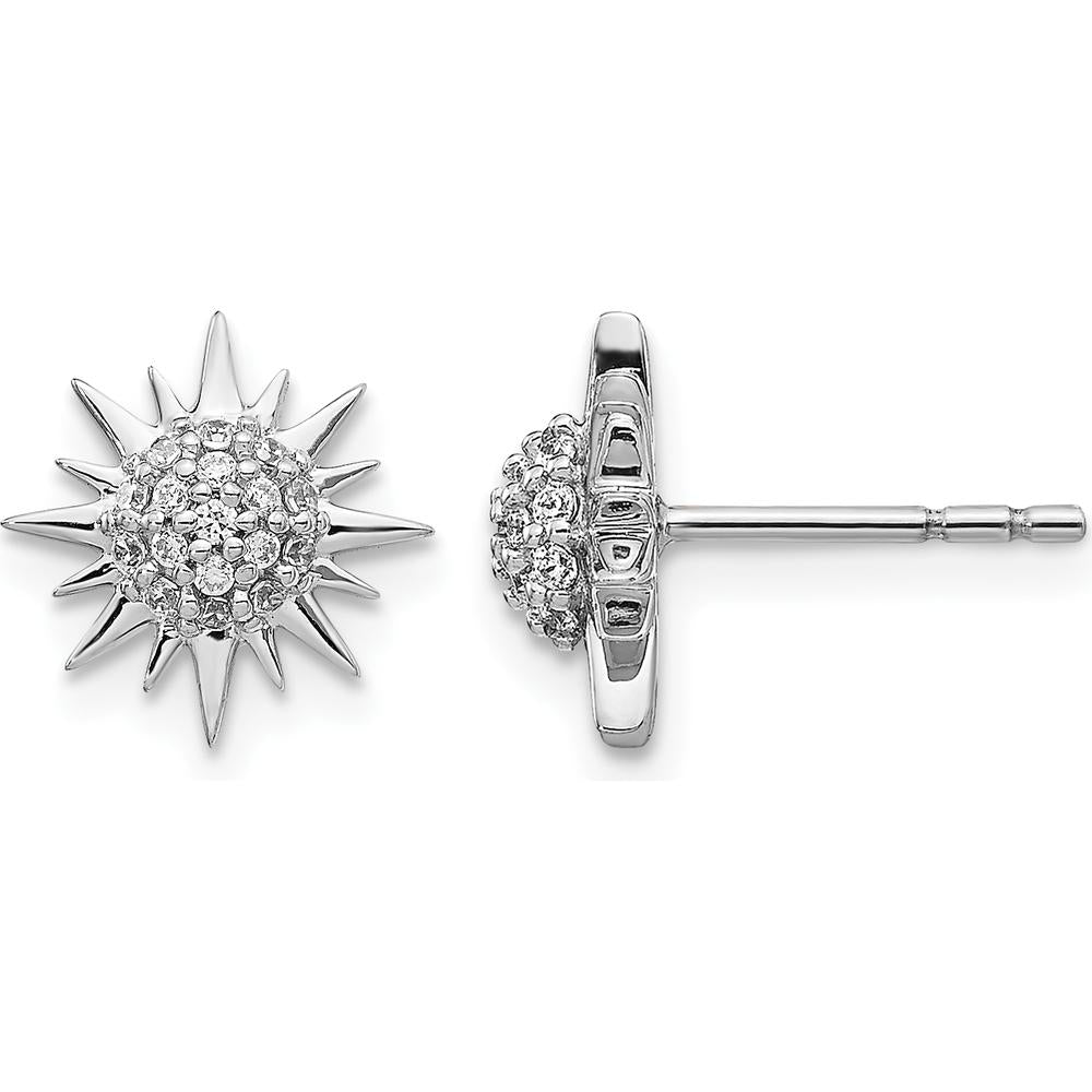 14K White Gold Diamond Fancy Sun/Star Earrings - 0.012 Carats Total Diamond Weight by Monteluci Fine Jewelry