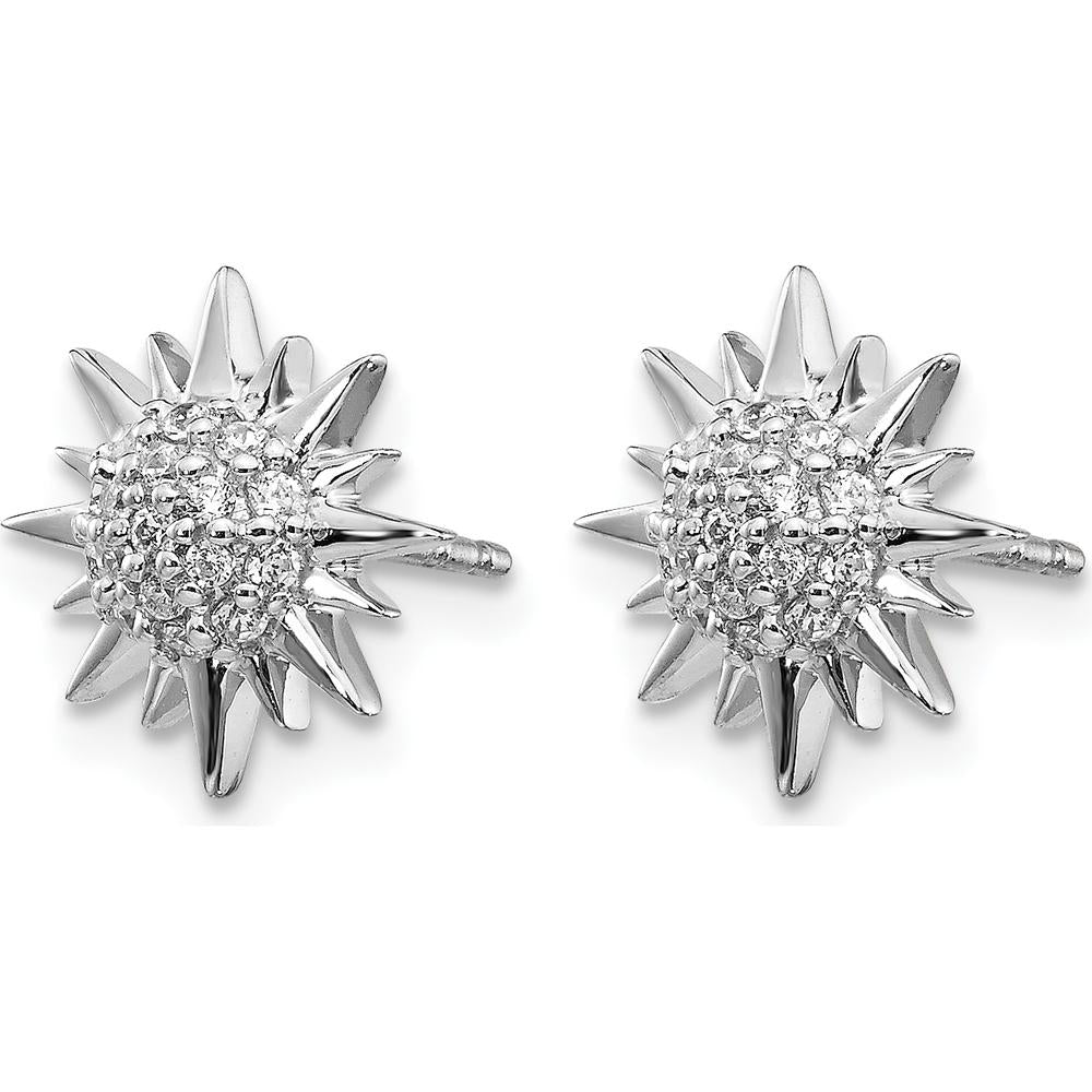 14K White Gold Diamond Fancy Sun/Star Earrings - 0.012 Carats Total Diamond Weight by Monteluci Fine Jewelry