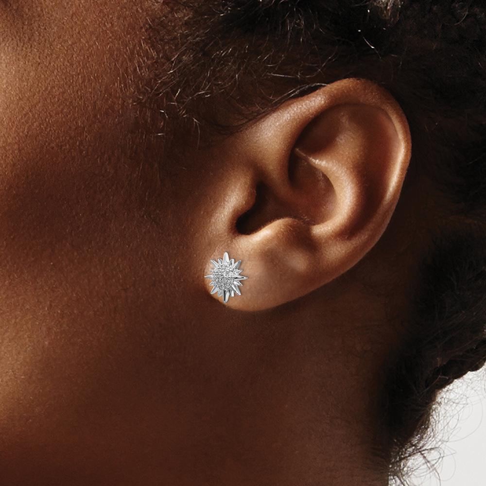 14K White Gold Diamond Fancy Sun/Star Earrings - 0.012 Carats Total Diamond Weight by Monteluci Fine Jewelry