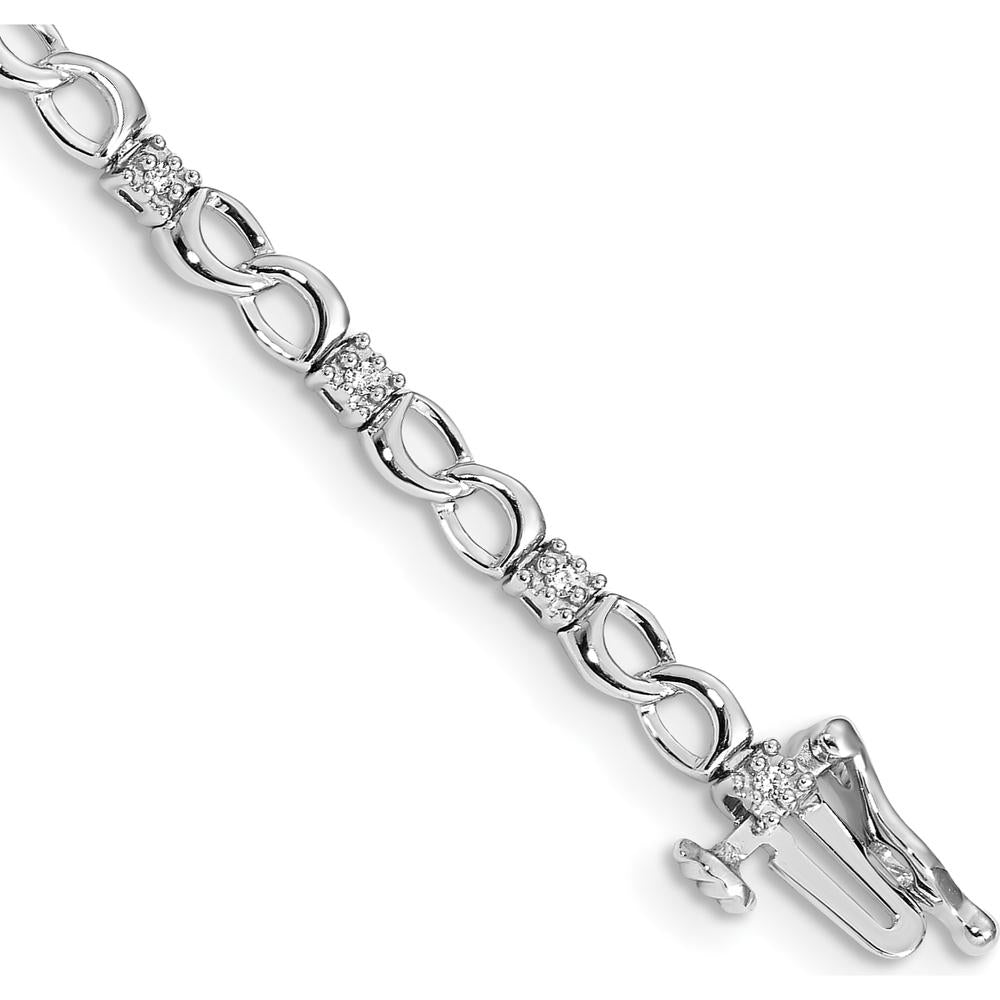 14K White Gold Diamond Figure 8 Link Bracelet with 18 Round Diamonds - 0.14 Carats Total Diamond Weight by Monteluci Fine Jewelry