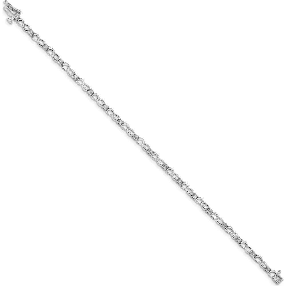 14K White Gold Diamond Figure 8 Link Bracelet with 18 Round Diamonds - 0.14 Carats Total Diamond Weight by Monteluci Fine Jewelry
