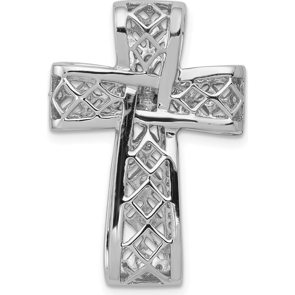 14K White Gold Diamond Filigree Cross Chain Slide Pendant - 1/2 Carat Total Diamond Weight by Monteluci Fine Jewelry