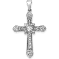 14K White Gold Diamond Filigree Cross Pendant with 0.13 Carat Total Diamond Weight by Monteluci Fine Jewelry