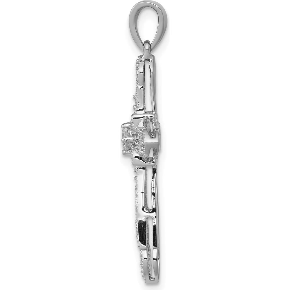 14K White Gold Diamond Filigree Cross Pendant with 0.13 Carat Total Diamond Weight by Monteluci Fine Jewelry