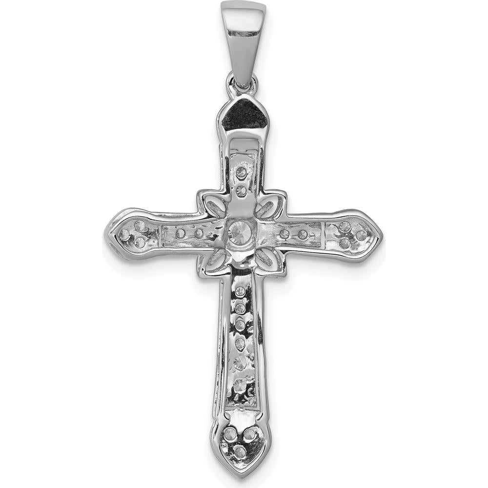 14K White Gold Diamond Filigree Cross Pendant with 0.13 Carat Total Diamond Weight by Monteluci Fine Jewelry