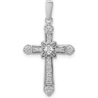 14K White Gold Diamond Filigree Cross Pendant with Round Brilliant Diamonds - 0.05 Carat Total Diamond Weight by Monteluci Fine Jewelry