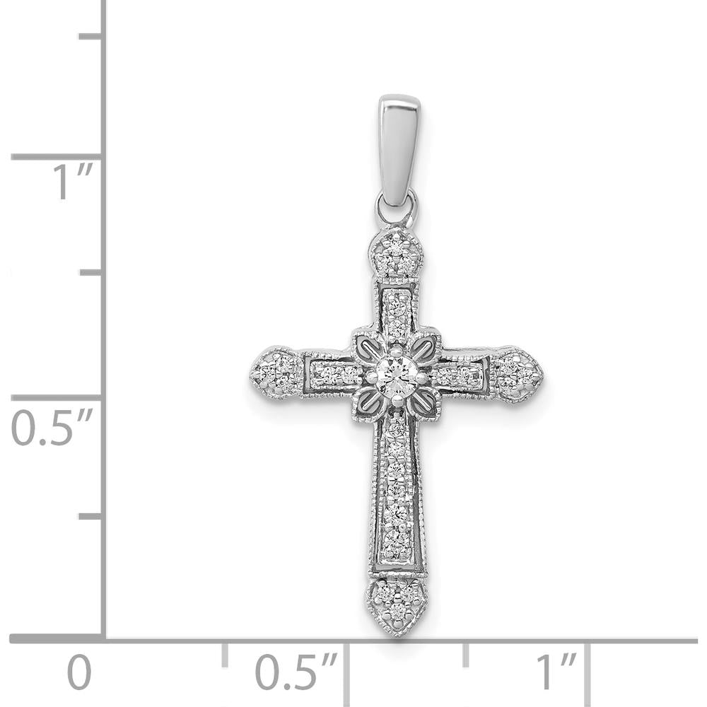 14K White Gold Diamond Filigree Cross Pendant with Round Brilliant Diamonds - 0.05 Carat Total Diamond Weight by Monteluci Fine Jewelry
