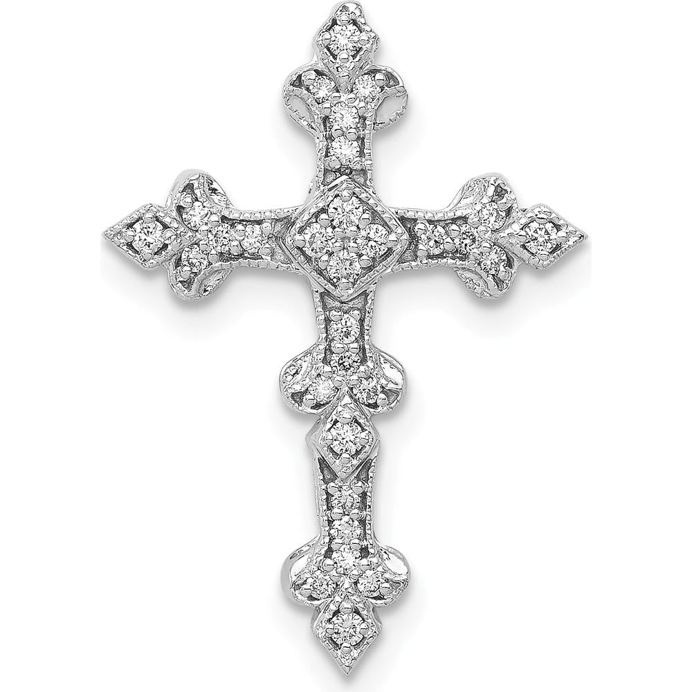 14K White Gold Diamond Filigree Cross Slide Pendant with 1/6 Carat Total Diamond Weight by Monteluci Fine Jewelry