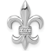 14K White Gold Diamond Fleur de Lis Chain Slide with Round Natural Diamonds - 0.014 Carat Total Diamond Weight by Monteluci Fine Jewelry