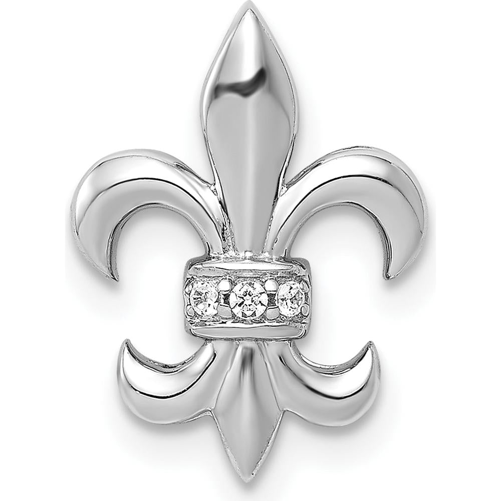 14K White Gold Diamond Fleur de Lis Chain Slide with Round Natural Diamonds - 0.014 Carat Total Diamond Weight by Monteluci Fine Jewelry