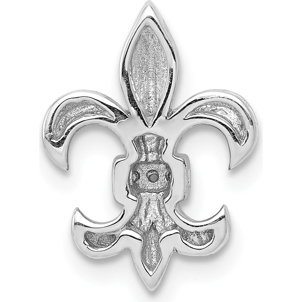14K White Gold Diamond Fleur de Lis Chain Slide with Round Natural Diamonds - 0.014 Carat Total Diamond Weight by Monteluci Fine Jewelry