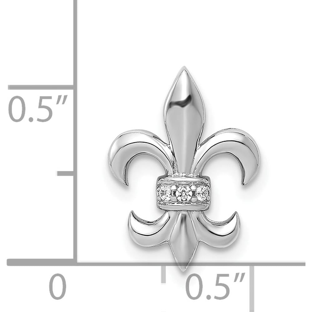 14K White Gold Diamond Fleur de Lis Chain Slide with Round Natural Diamonds - 0.014 Carat Total Diamond Weight by Monteluci Fine Jewelry