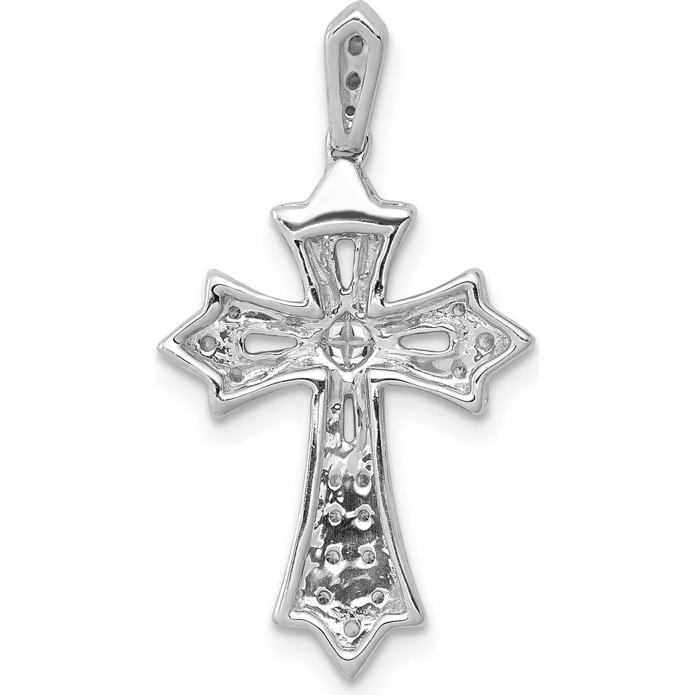 14K White Gold Diamond Fleur de Lis Cross Pendant - 1/6 Carat Total Diamond Weight by Monteluci Fine Jewelry