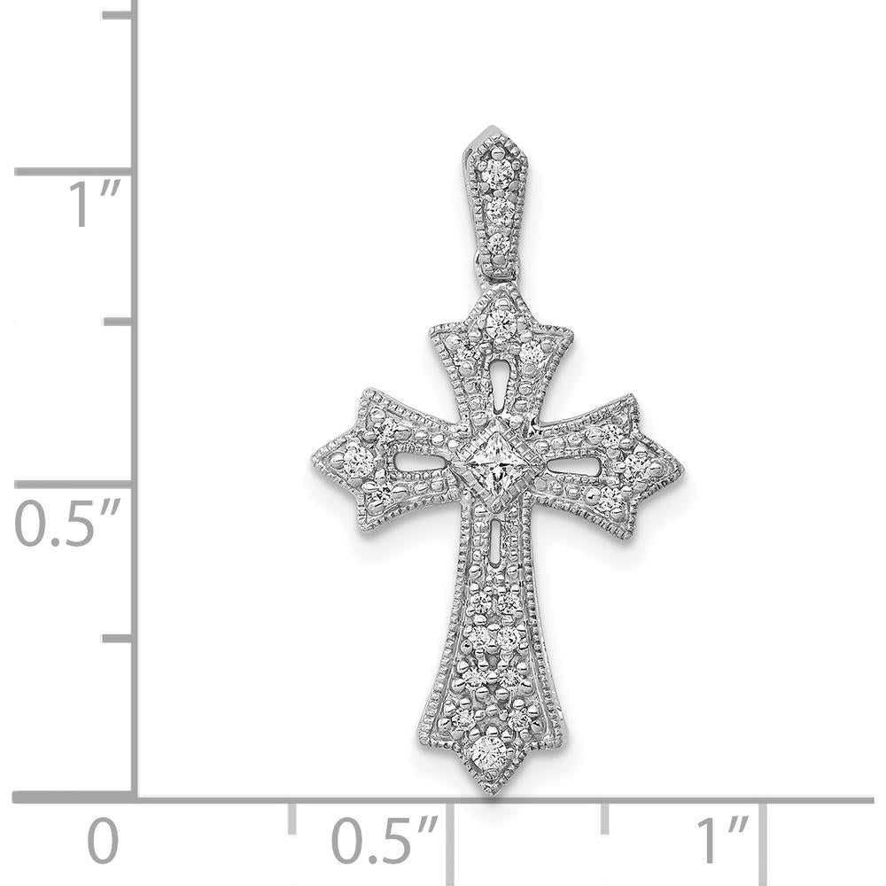 14K White Gold Diamond Fleur de Lis Cross Pendant - 1/6 Carat Total Diamond Weight by Monteluci Fine Jewelry