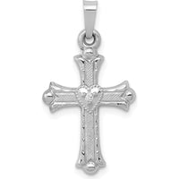 14K White Gold Diamond Fleur De Lis Cross Pendant with Heart-Shaped Diamond - 0.010 Carat Total Diamond Weight by Oro Pregiato