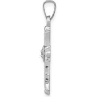 14K White Gold Diamond Fleur De Lis Cross Pendant with Heart-Shaped Diamond - 0.010 Carat Total Diamond Weight by Oro Pregiato