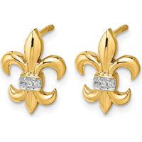14K White Gold Diamond Fleur de Lis Post Earrings - 0.004 Carats Total Diamond Weight by Monteluci Fine Jewelry