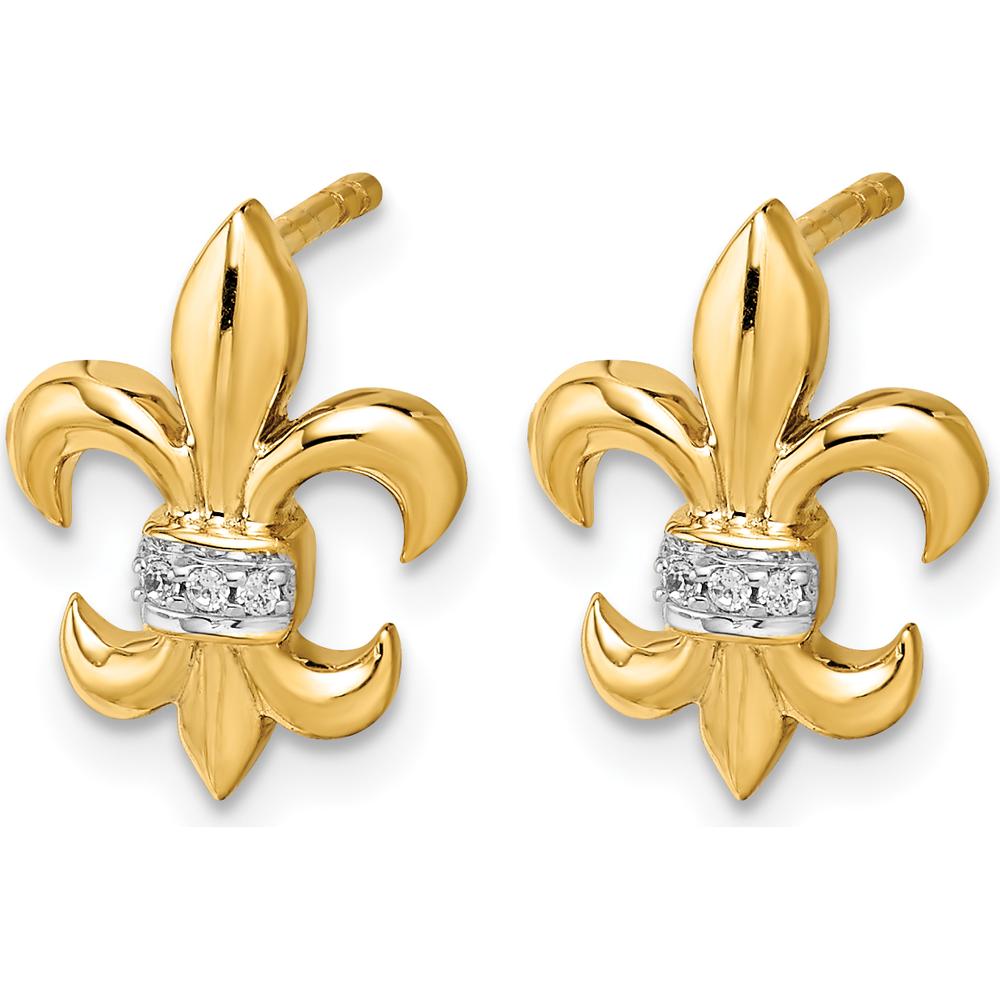 14K White Gold Diamond Fleur de Lis Post Earrings - 0.004 Carats Total Diamond Weight by Monteluci Fine Jewelry