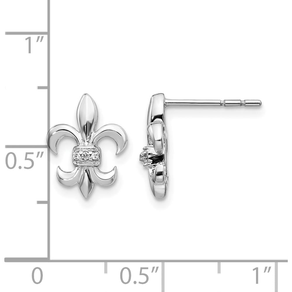 14K White Gold Diamond Fleur de Lis Post Earrings - 0.004 Carats Total Diamond Weight by Monteluci Fine Jewelry