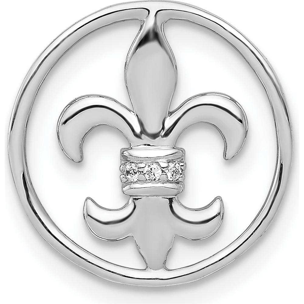 14K White Gold Diamond Fleur De Lis Slide Pendant with 3 Round Diamonds - 0.004 Carat Total Diamond Weight by Monteluci Fine Jewelry