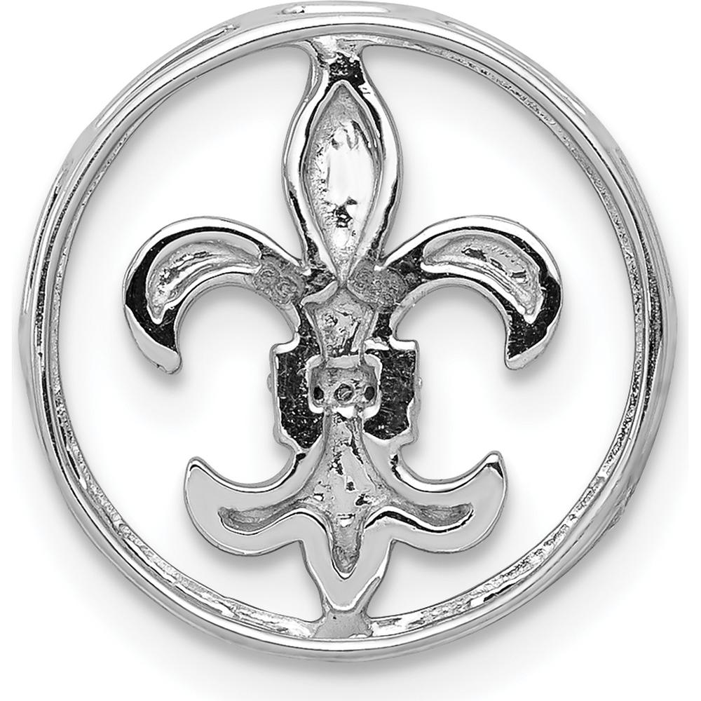 14K White Gold Diamond Fleur De Lis Slide Pendant with 3 Round Diamonds - 0.004 Carat Total Diamond Weight by Monteluci Fine Jewelry