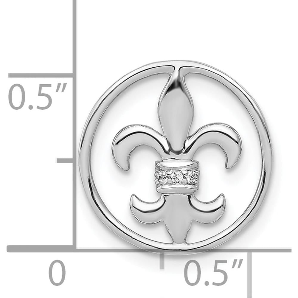 14K White Gold Diamond Fleur De Lis Slide Pendant with 3 Round Diamonds - 0.004 Carat Total Diamond Weight by Monteluci Fine Jewelry