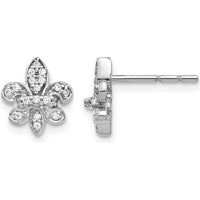 14K White Gold Diamond Fleur de Lis Stud Earrings with Round Diamonds - 0.18 Carat Total Diamond Weight by Monteluci Fine Jewelry