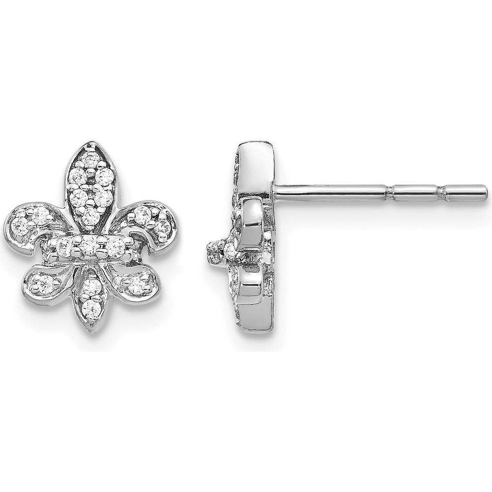 14K White Gold Diamond Fleur de Lis Stud Earrings with Round Diamonds - 0.18 Carat Total Diamond Weight by Monteluci Fine Jewelry