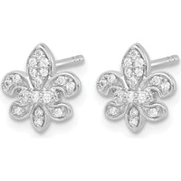 14K White Gold Diamond Fleur de Lis Stud Earrings with Round Diamonds - 0.18 Carat Total Diamond Weight by Monteluci Fine Jewelry