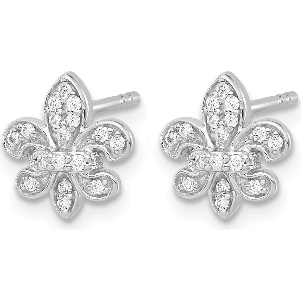 14K White Gold Diamond Fleur de Lis Stud Earrings with Round Diamonds - 0.18 Carat Total Diamond Weight by Monteluci Fine Jewelry