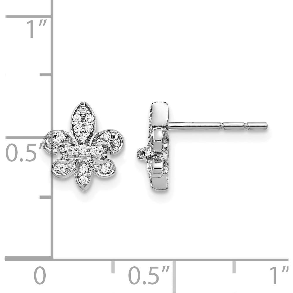 14K White Gold Diamond Fleur de Lis Stud Earrings with Round Diamonds - 0.18 Carat Total Diamond Weight by Monteluci Fine Jewelry